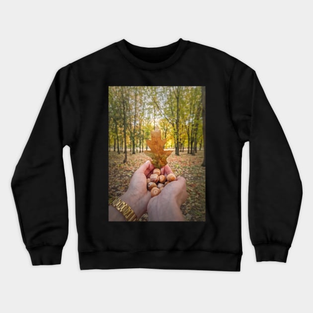 autumn walk in the oak forest Crewneck Sweatshirt by psychoshadow